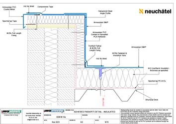 ASM-M-14a Mechanically Fastened Roofing Adhered Parapet Detail Insulated