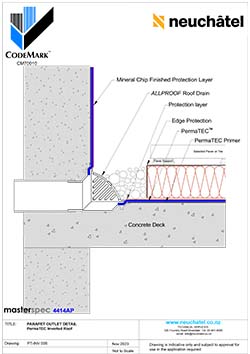 INV-005 Inverted Ballasted Roof System Parapet Outlet Detail