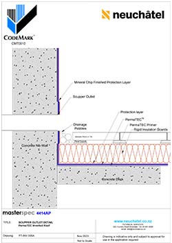 INV-005a Inverted Ballasted Roof System Scupper Outlet Detail