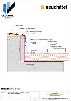 INV-007 Inverted Ballasted Roof System Parapet With Cap Flashing Detail