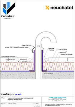 INV-011b Inverted Ballasted Roof System Hockey Stick Pipe Penetration Detail