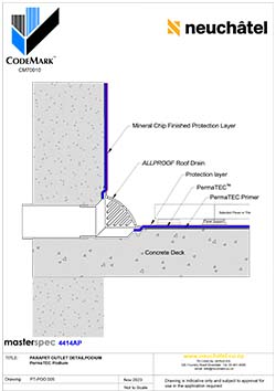 POD-005 Inverted Ballasted Roof System Parapet Outlet Detail