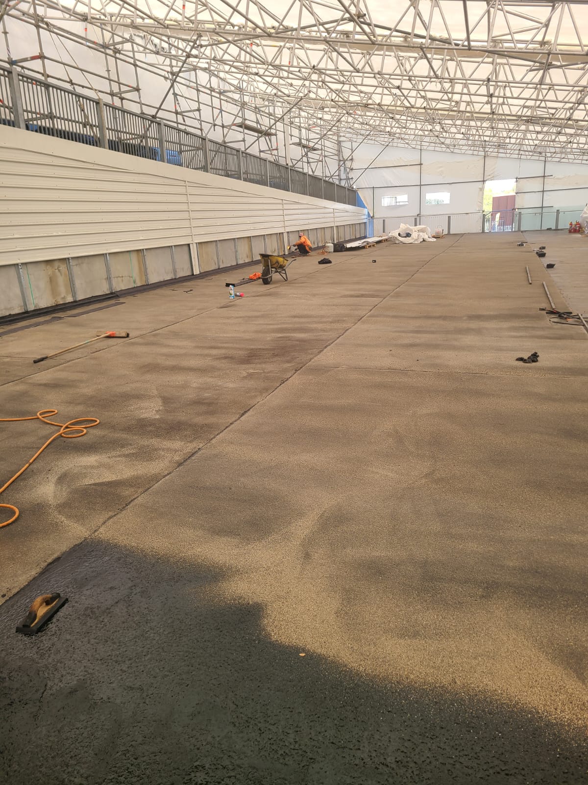 BMW Carpark under tent featuring Mastic Asphalt installation